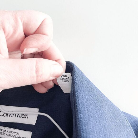 Calvin Klein Mens Dress Shirt Slim Fit Button Down Long Sleeve Blue Size 15 - Picture 5 of 9